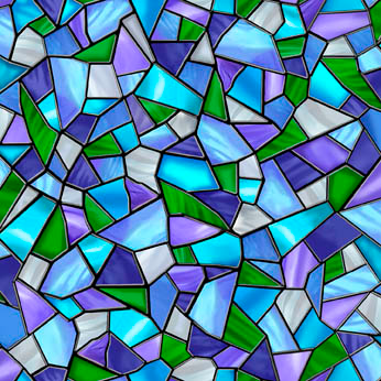 Sunlit Birds Mosaic Blue Stained Glass Cotton Fabric