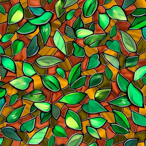 Tree of Life Stained Glass Leaves Chestnut Cotton Fabric