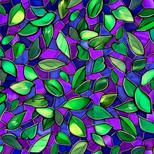 Tree of Life Stained Glass Leaves Purple Cotton Fabric