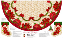 Poinsettia Greetings Tree Skirt & Stockings Cotton Fabric Panel Set