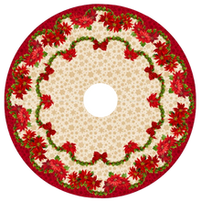 Poinsettia Greetings Tree Skirt & Stockings Cotton Fabric Panel Set