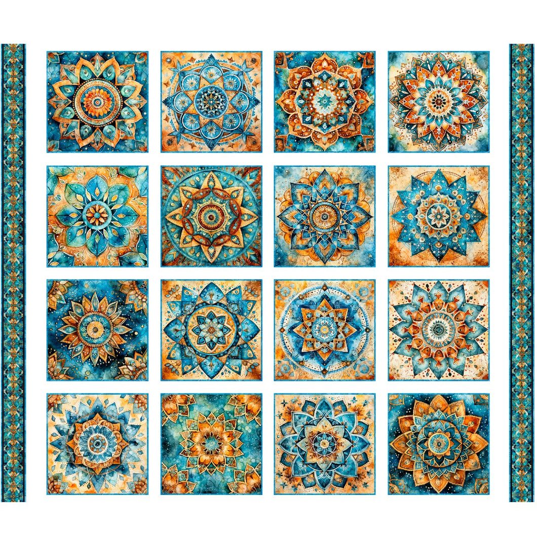 Bohemian Sunrise Foulard Medallion Patches Cotton Fabric Panel