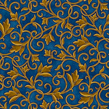 Heavenly Night Scroll Navy Cotton Fabric