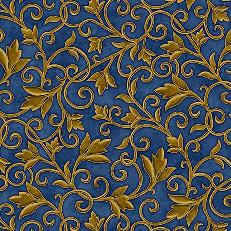 Heavenly Night Scroll Navy Cotton Fabric