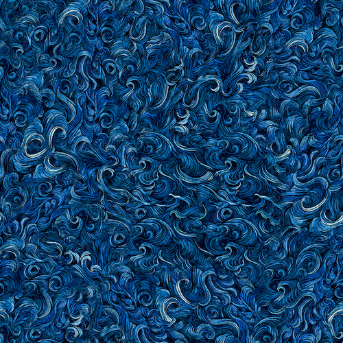 Deep Sea Dazzle Waves Navy Blender Cotton Fabric
