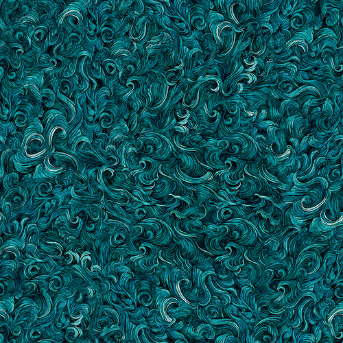 Deep Sea Dazzle Waves Teal Blender Cotton Fabric