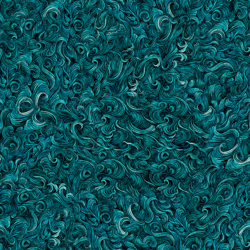 Deep Sea Dazzle Waves Teal Blender Cotton Fabric