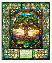 Spirit of Ireland Tree of Life Stained Glass Cotton Fabric Panel