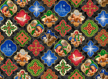 A Star Above Nativity Medallions Charcoal Cotton Fabric