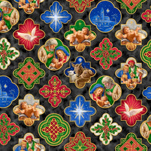A Star Above Nativity Medallions Charcoal Cotton Fabric