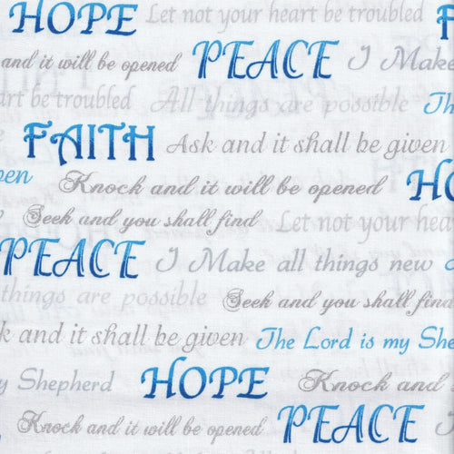 Inspirations Faith Hope Love White Cotton Fabric
