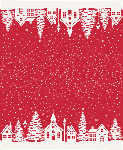 Buon Natale Double Border Pomegranate Cotton Fabric