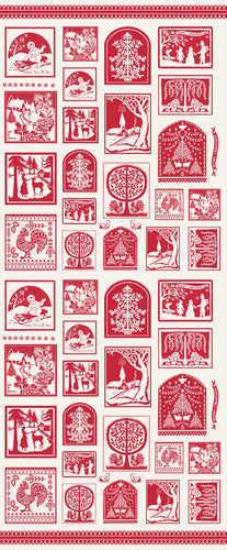 Buon Natale Christmas Cards Snowflake Pomegranate Cotton Fabric Panel