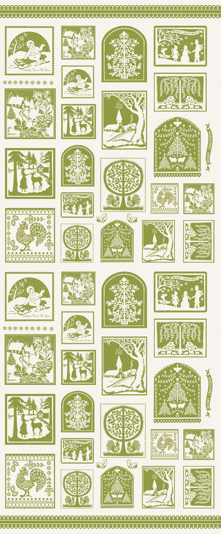 Buon Natale Christmas Cards Snowflake Pine Cotton Fabric Panel