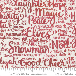 Comfort and Joy Holiday Feels Text & Words Cloud Red Cotton Fabric