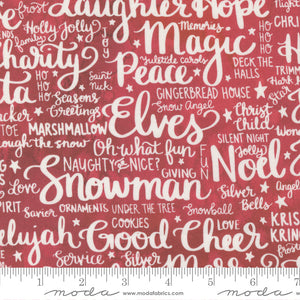 Comfort and Joy Holiday Feels Text & Words Red Cotton Fabric