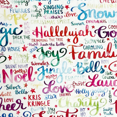 Comfort and Joy Holiday Feels Text & Words Multi Cotton Fabric