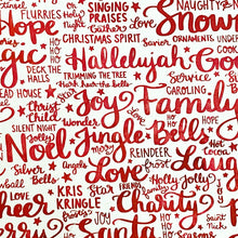 Comfort and Joy Holiday Feels Text & Words Cloud Red Cotton Fabric
