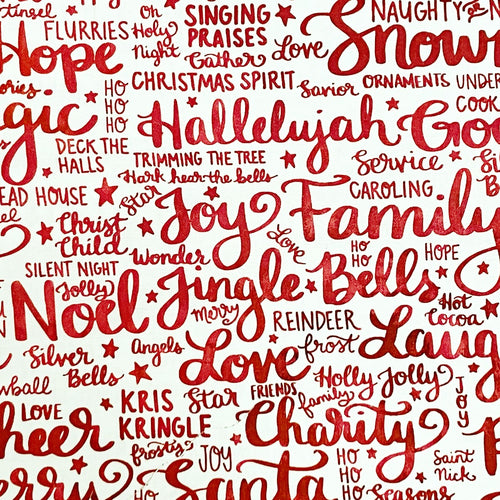 Comfort and Joy Holiday Feels Text & Words Cloud Red Cotton Fabric