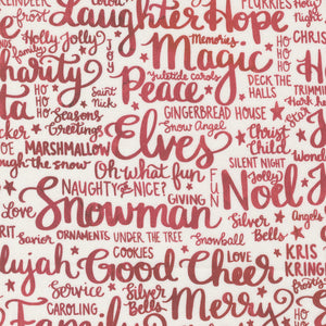 Comfort and Joy Holiday Feels Text & Words Cloud Red Cotton Fabric