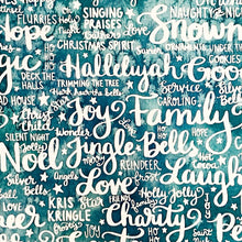 Comfort and Joy Holiday Feels Text & Words Teal Cotton Fabric