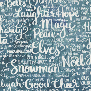 Comfort and Joy Holiday Feels Text & Words Teal Cotton Fabric