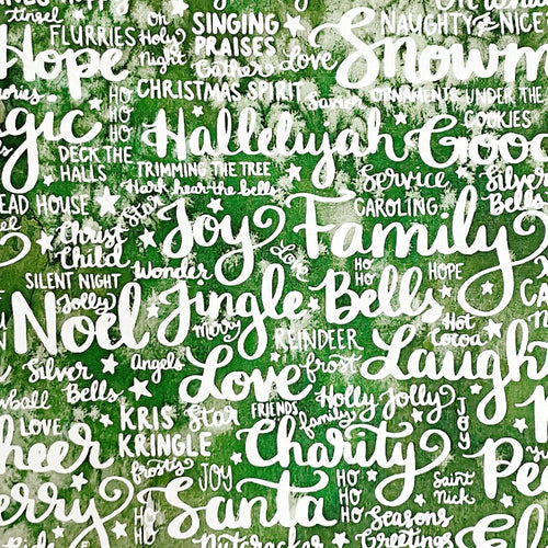 Comfort and Joy Holiday Feels Text & Words Green Cotton Fabric