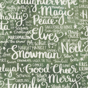 Comfort and Joy Holiday Feels Text & Words Green Cotton Fabric