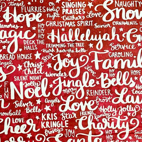 Comfort and Joy Holiday Feels Text & Words Red Cotton Fabric