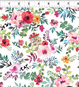 Glorious Garden Floral White Cotton Fabric