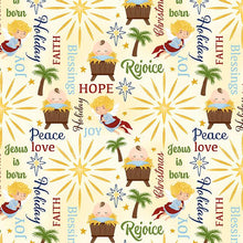 Away In A Manger Ivory Nativity Words Cotton Fabric