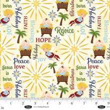 Away In A Manger Ivory Nativity Words Cotton Fabric