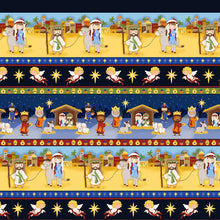 Away In A Manger Blue Nativity Stripe Cotton Fabric