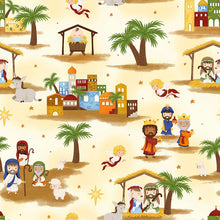 Away In A Manger Ivory Nativity Scene Cotton Fabric