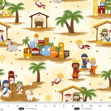 Away In A Manger Ivory Nativity Scene Cotton Fabric