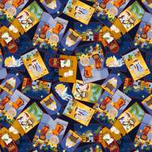 Away In A Manger Blue Nativity Squares Tossed Cotton Fabric