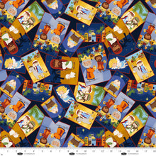 Away In A Manger Blue Nativity Squares Tossed Cotton Fabric