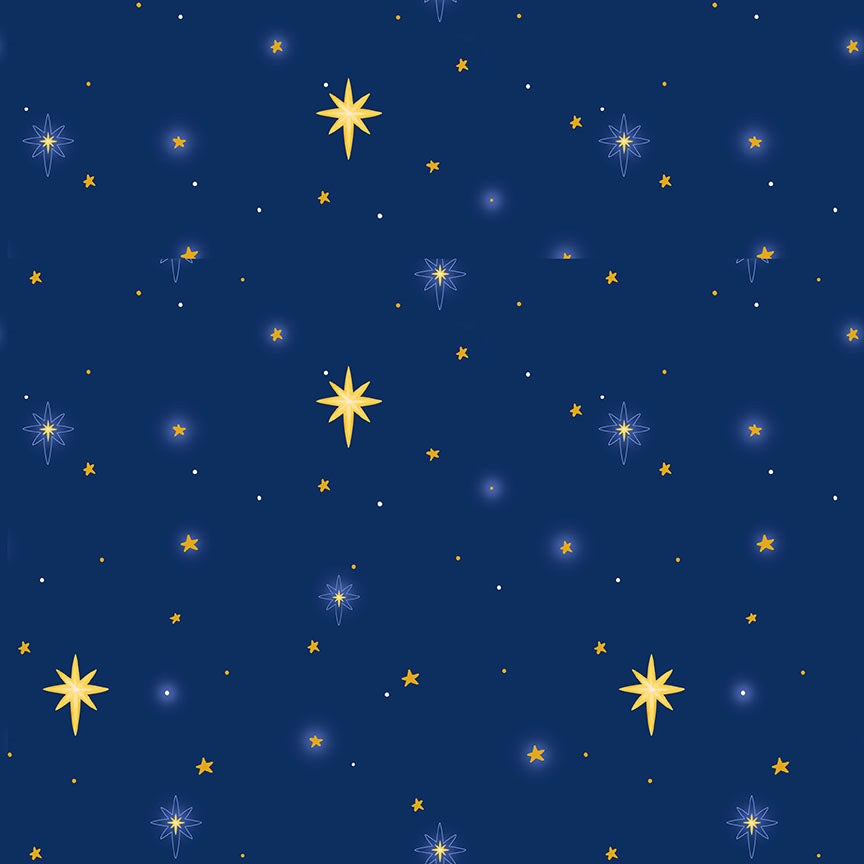 Away In A Manger Blue Stars Cotton Fabric