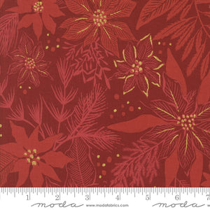 Old World Yuletide Crimson Gold Shimmer Poinsettia Cotton Fabric