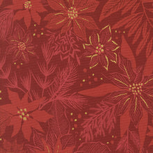 Old World Yuletide Crimson Gold Shimmer Poinsettia Cotton Fabric