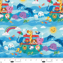 Noah and Friends Blue Noah's Ark Cotton Fabric
