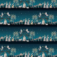 Silent Night Nativity by Studio 731 Navy Border Stripe Cotton Fabric