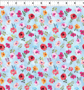 Glorious Garden Small Floral Light Blue Cotton Fabric