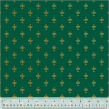 Holiday Twinkle Cross Green Gold Metallic Cotton Fabric