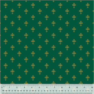 Holiday Twinkle Cross Green Gold Metallic Cotton Fabric