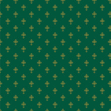 Holiday Twinkle Cross Green Gold Metallic Cotton Fabric