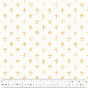 Holiday Twinkle Cross White Gold Metallic Cotton Fabric