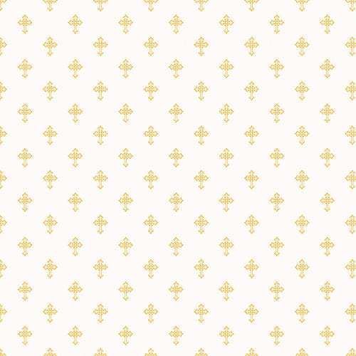 Holiday Twinkle Cross White Gold Metallic Cotton Fabric