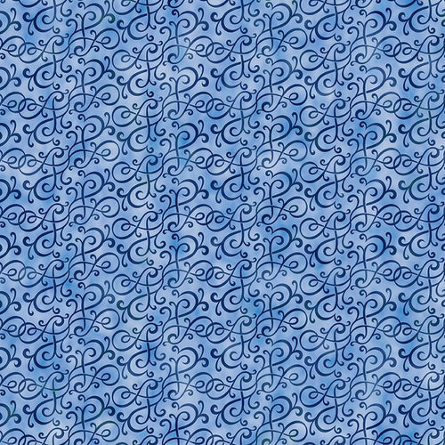 Glorious Garden Blue Scrolls Cotton Fabric