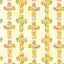 Happy Easter Cream Floral Cross  Cotton Fabric